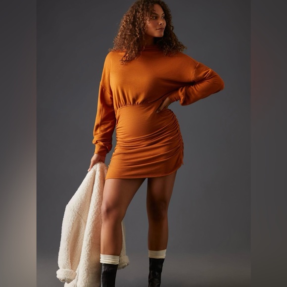 Anthropologie Daily Practice Dress Ruched open back rust brown New 2X NWOT - Picture 4 of 9